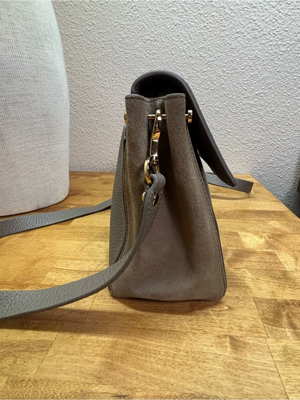 Treasure & Bond Leather Suede Flap Crossbody Bag Grey Taupe Purse Medium